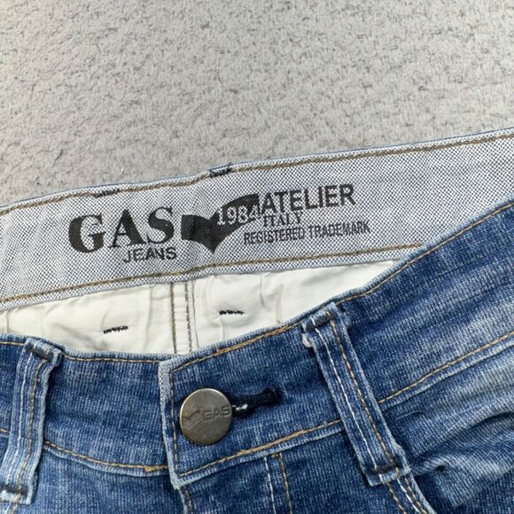 Gas Jeans Men 31x27 Blue Slim Faded Atelier Italian Design 1984 Whiskers Zip Fly - Picture 6 of 16